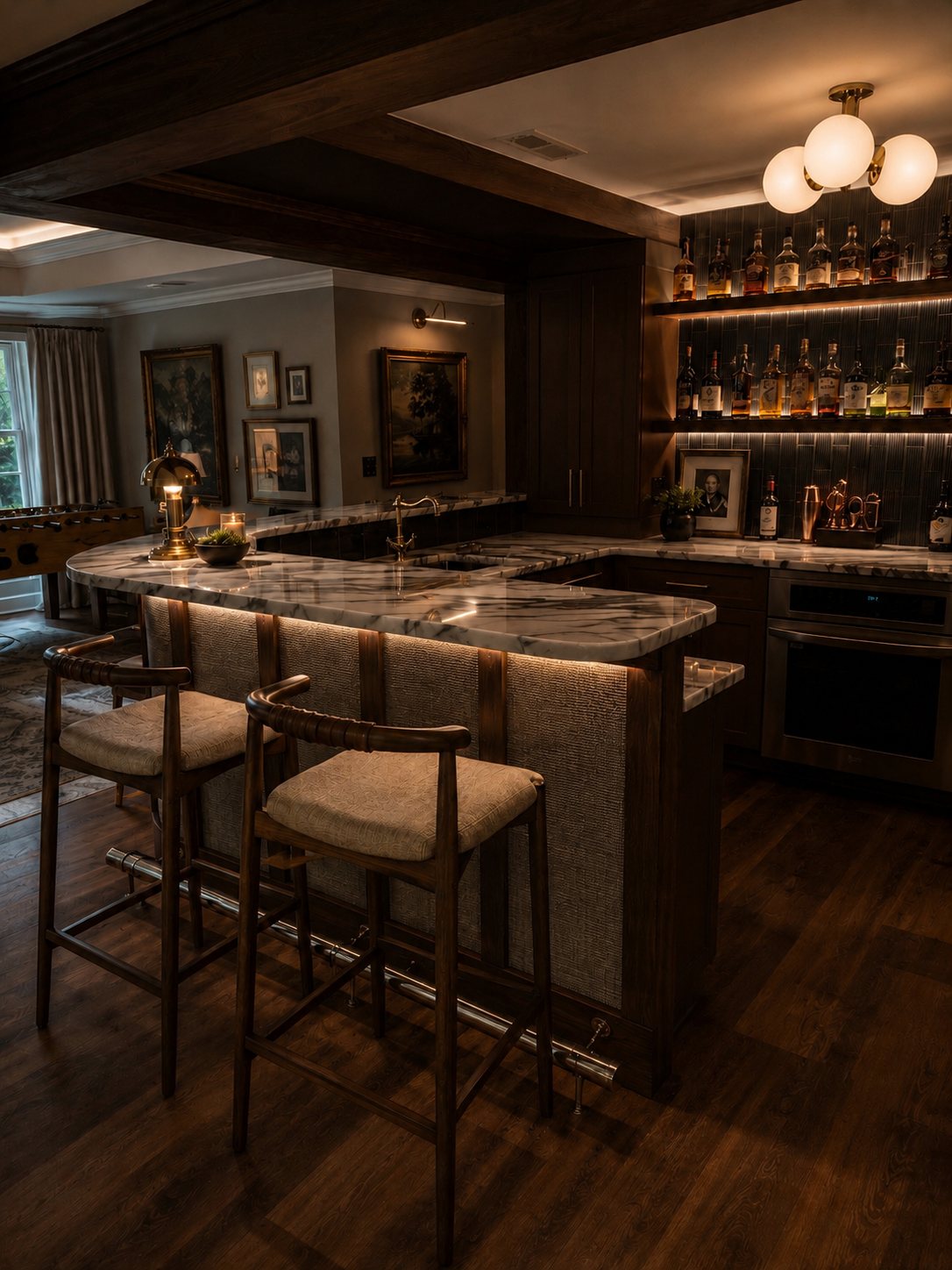 Bar shelving and wrought-iron cellar gate